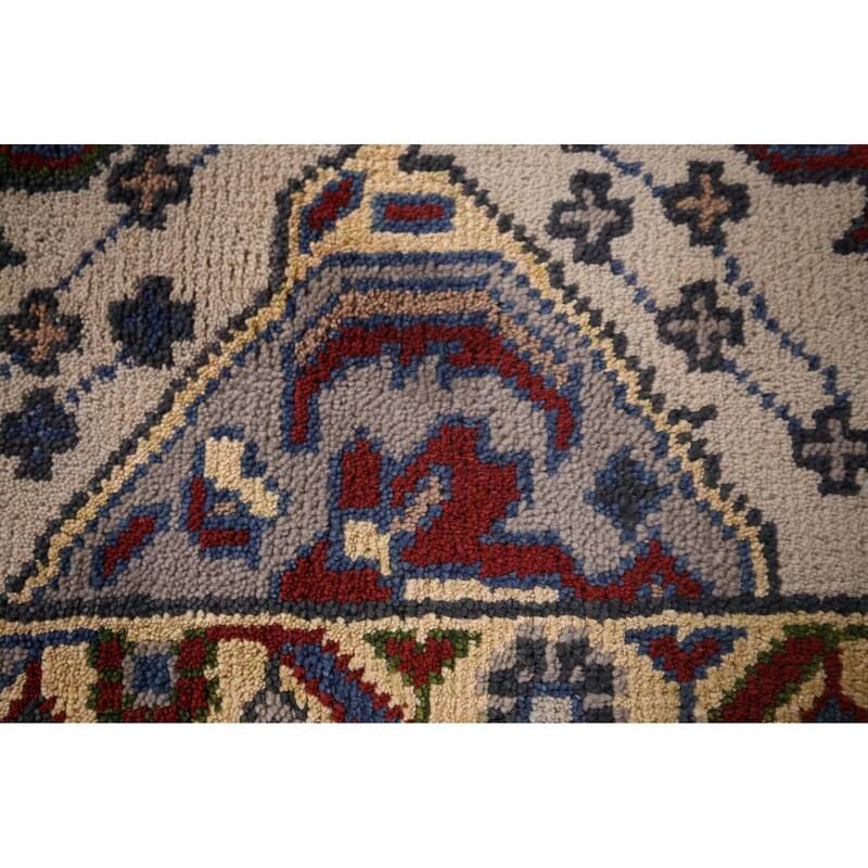 Geometric Kazak Runner Rug Hand-Knotted Beige Wool Carpet - 2'6"x 9'10"