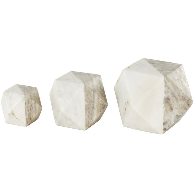 Marble Geometric Cube Two-Toned Hexagon Decorative Sculpture - Set of 3 White or Black - Roche River Decor - White