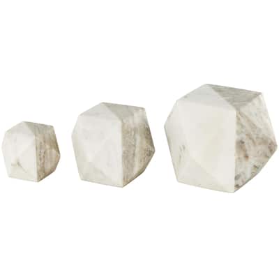 Marble Geometric Cube Two-Toned Hexagon Decorative Sculpture - Set of 3 White or Black - Roche River Decor