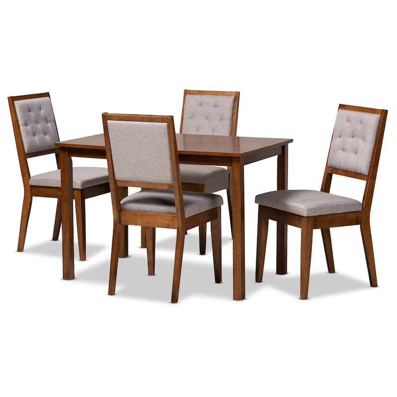 Suvi Modern and Contemporary Oak Wood Dining Set - Grey/Walnut Brown - 5-Piece