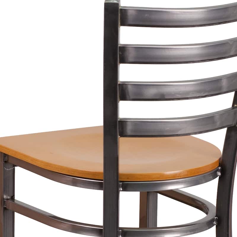 Clear Coated Ladder Back Metal Restaurant Barstool - 17"W x 18"D x 42.25"H