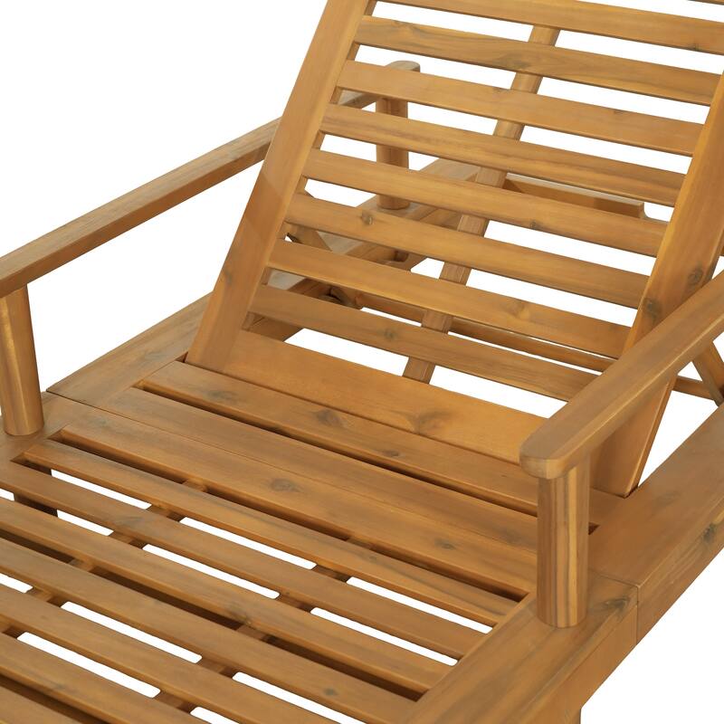 Christopher Knight Home - Modern Indoor/Outdoor Acacia Wood 4-Fold Adjustable Chaise Lounge with Water-Resistant Cushion