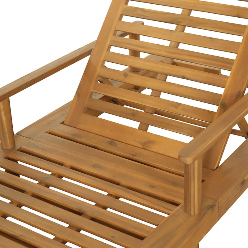 Christopher Knight Home Modern Outdoor Acacia Wood Chaise Lounge with 3-Position Adjustable Backrest & Ventilated Slatted Seat