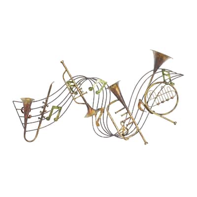 Metal Musical Notes Home Wall Decor with Trumpets - Brown - Roche River Decor