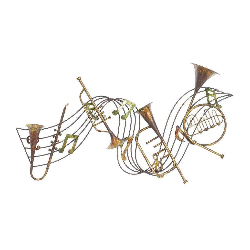 Metal Musical Notes Home Wall Decor with Trumpets - Brown - Roche River Decor