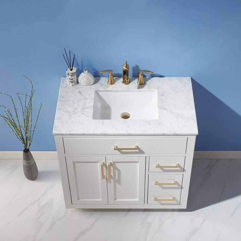 Altair Ivy Single Bathroom Vanity Set and Carrara White Countertop without Mirror