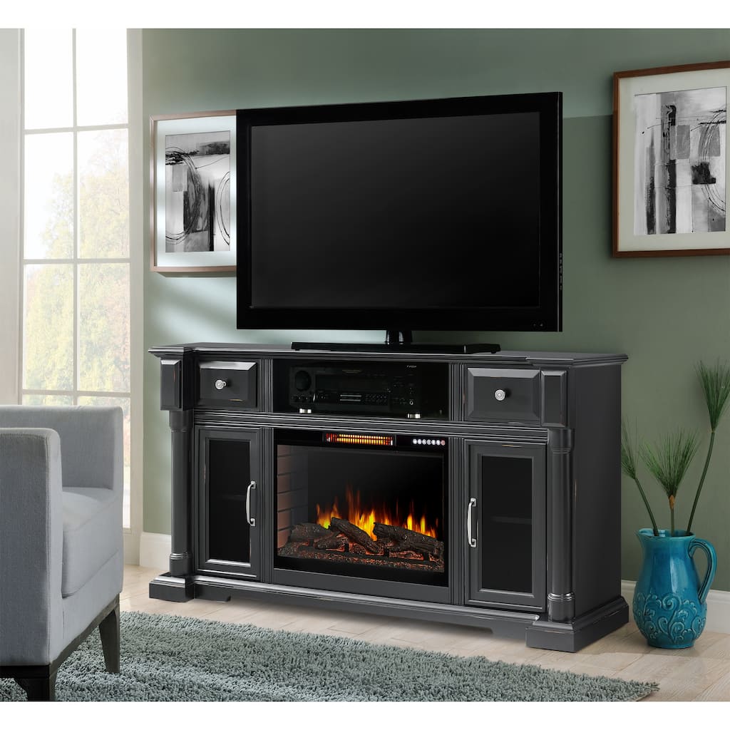Muskoka Vermont 60" TV Stand Electric Fireplace with Bluetooth - Aged Black Finish