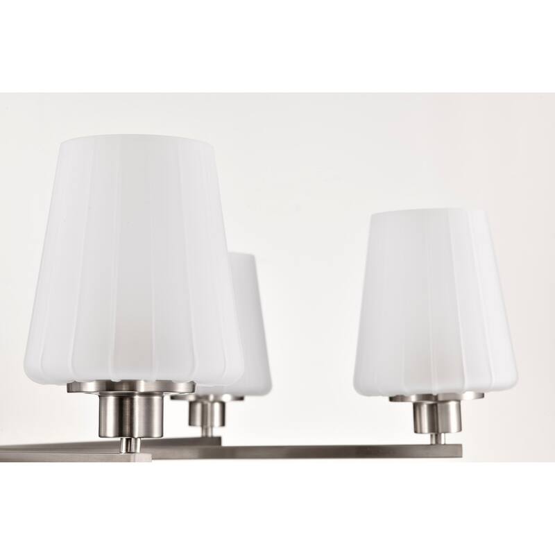 Lune 6 Light Chandelier Brushed Nickel Finish Etched White Glass - Brushed Nickel