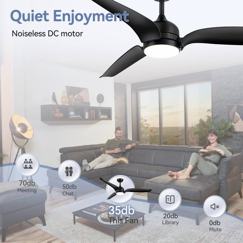 60" Black 3-Blade Ceiling Fan with LED Light Kit and Remote