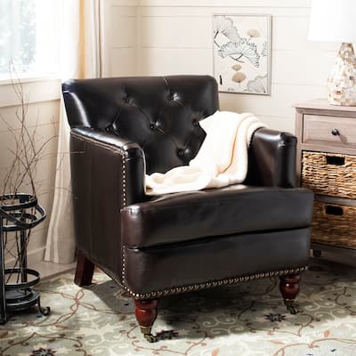 SAFAVIEH Manchester Bicast Leather Brown Tufted Club Chair - 28" x 34.4" x 32.7"