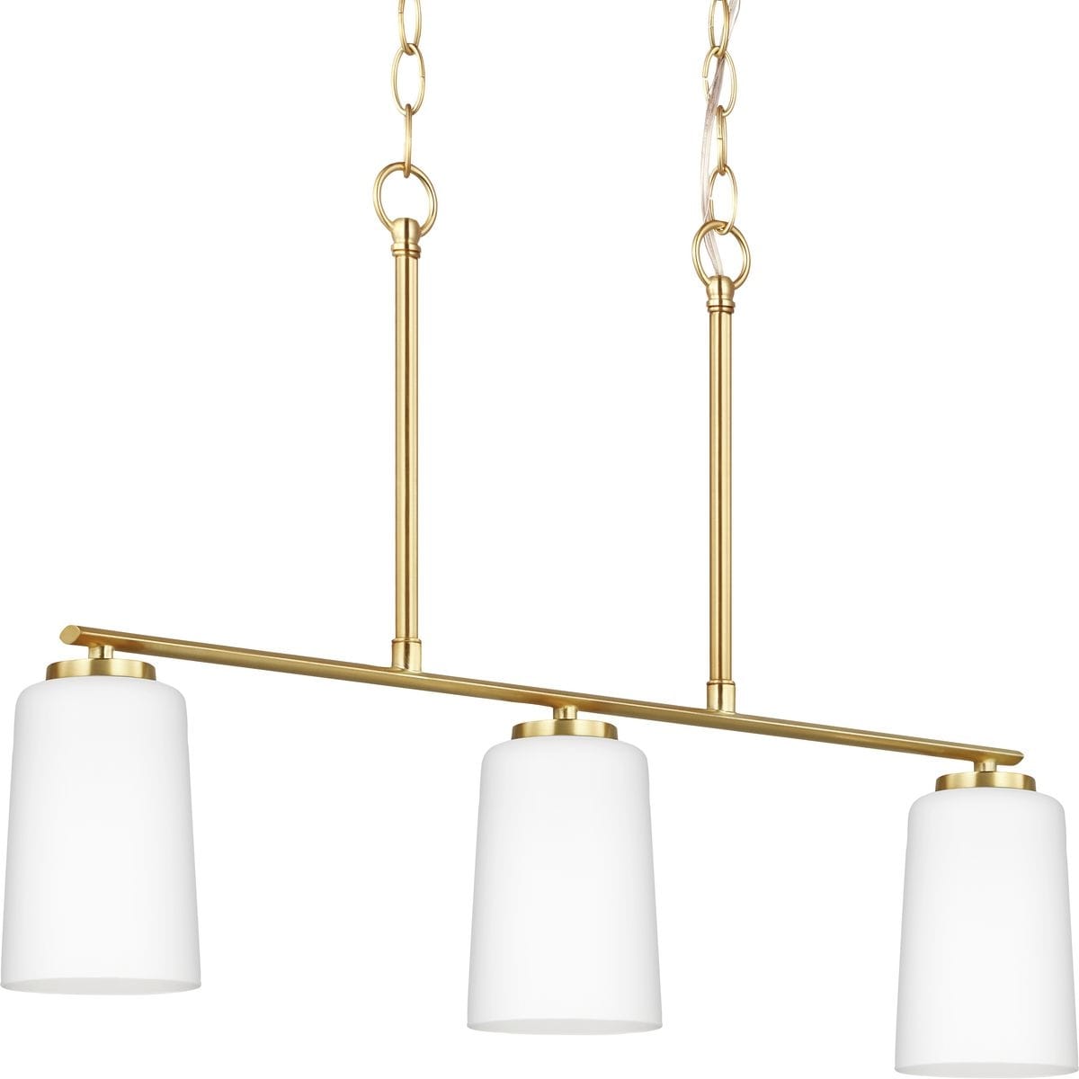 Adley Collection Three-Light Satin Brass Etched White Glass New Traditional Linear Chandelier - 26 in x 4 in x 17 in
