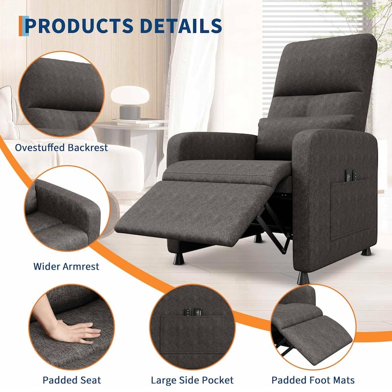 Adjustable Electric Linen Power Recliner Chair, Single Sofa with Massage and Heat