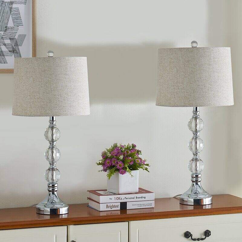 28" Silver Chrome / Clear Bedside Table Lamp Set (Set of 2)