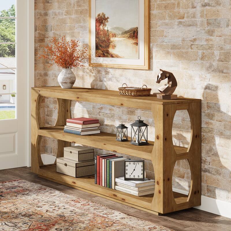 63" Solid Wood Console Table with 3-Tier Storage for Entryway Hallway