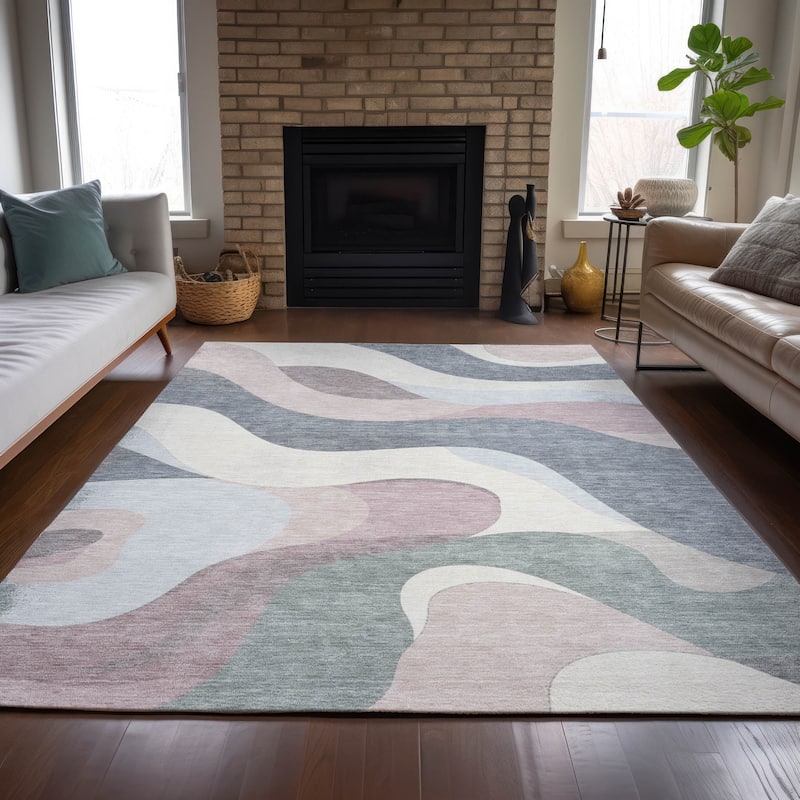 Machine Washable Indoor/Outdoor Casual Contemporary Chantille Rug