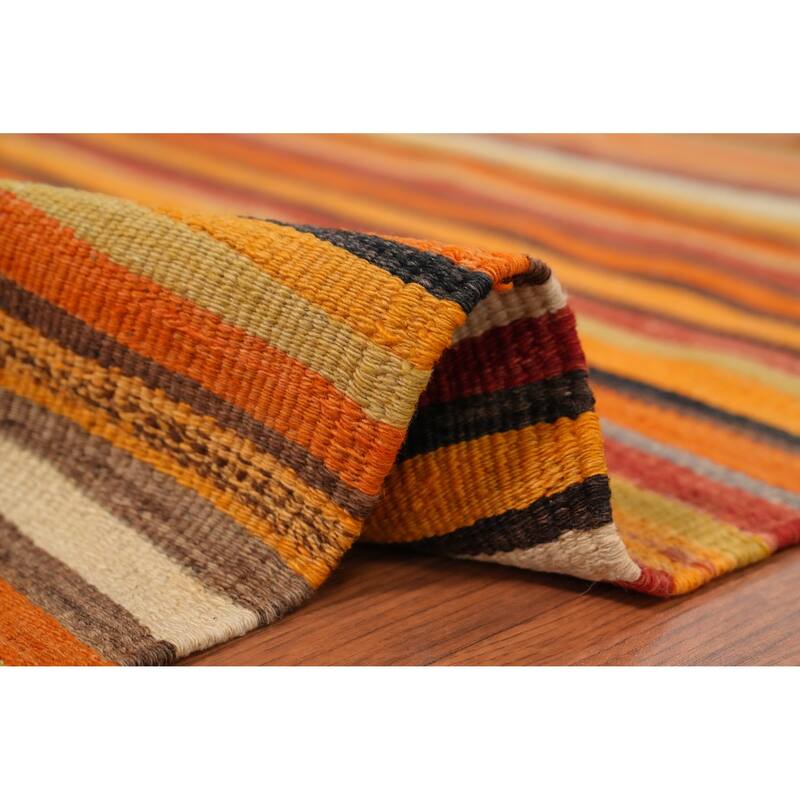 Hand Woven Oriental 100% Wool Carpet Southwestern Geometric Oranges & Rust Kilim Runner Rug - 9' 5'' X 4' 5''