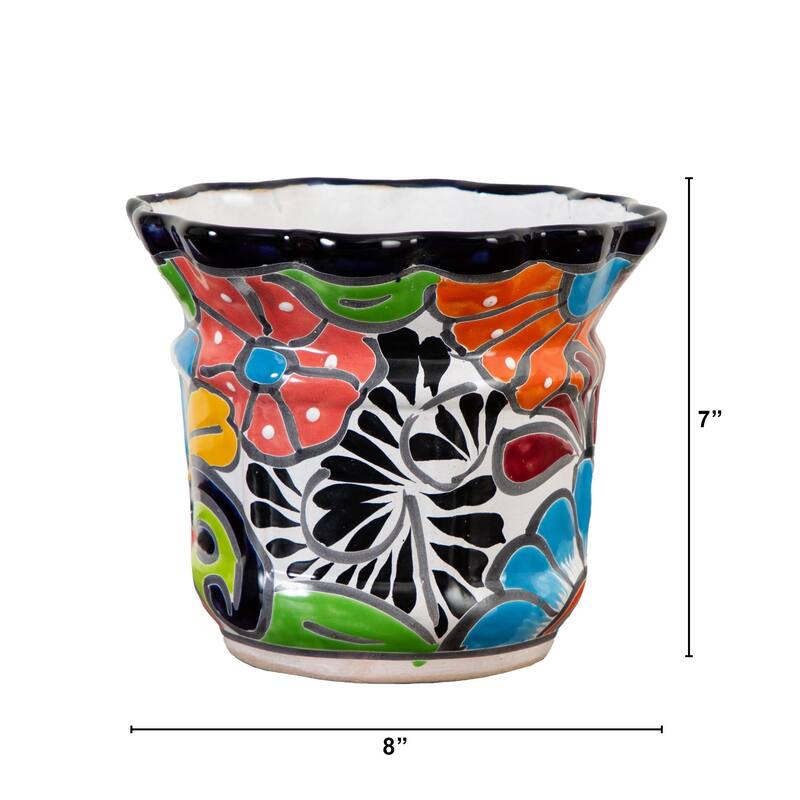 Handmade Talavera Ceramic Planter - 8" - Multicolored