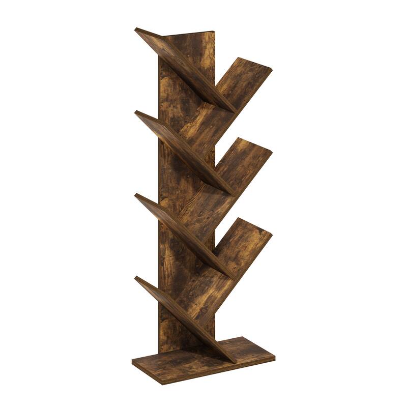 Furinno Tree Bookshelf 7-Tier Floor Standing Tree Bookcase, Amber Pine - Amber Pine