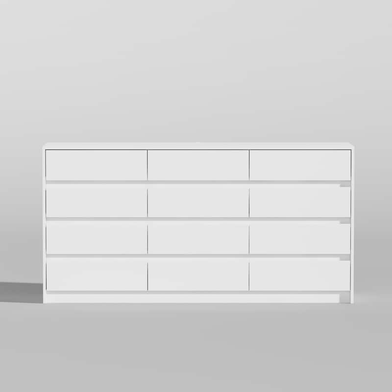 63" Chest of Drawers White Dresser No Handle, Modern 12 Drawer Dresser