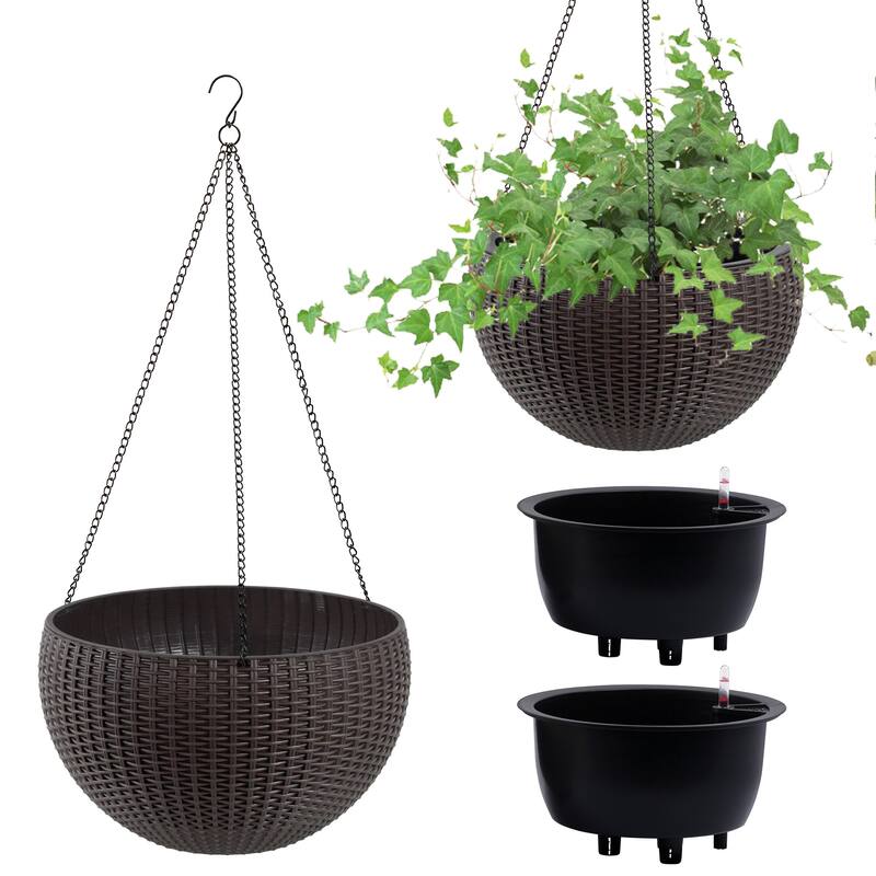 13.4 inch Self-Watering Hanging Rattan-Inspired Planter Large Capacity, Root-Rot Resistant Water Storage