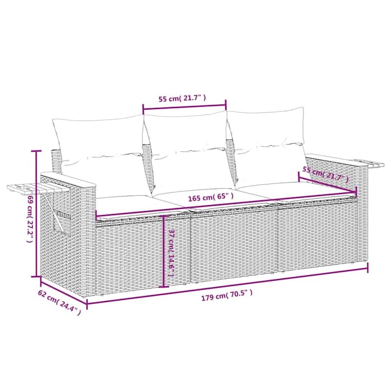 vidaXL Garden Sofa Set Black, Cream White - 24.4 x 24.4 x 27.2 in
