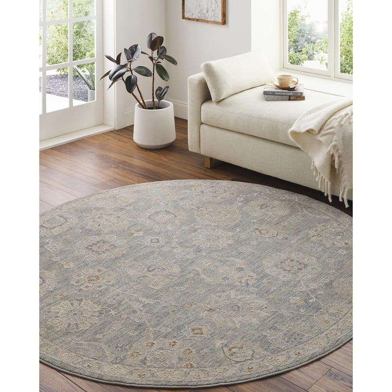 Livabliss Traditional Avant Garde Floral & Botanical Area Rug - 5'3" x 5'3" Round - Gray