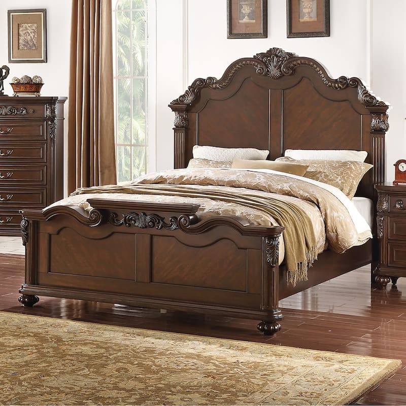 Wooden Bed in Dark Cherry Finish - Queen