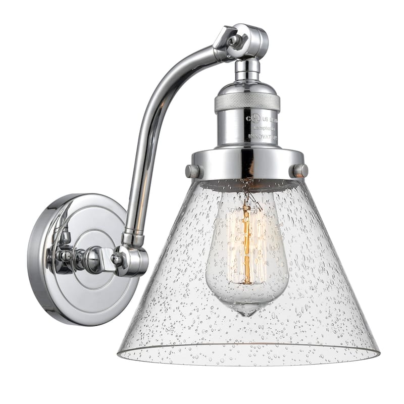 Innovations Lighting Large Cone Single Light 12" Tall Wall Sconce - Polished Chrome / Seedy
