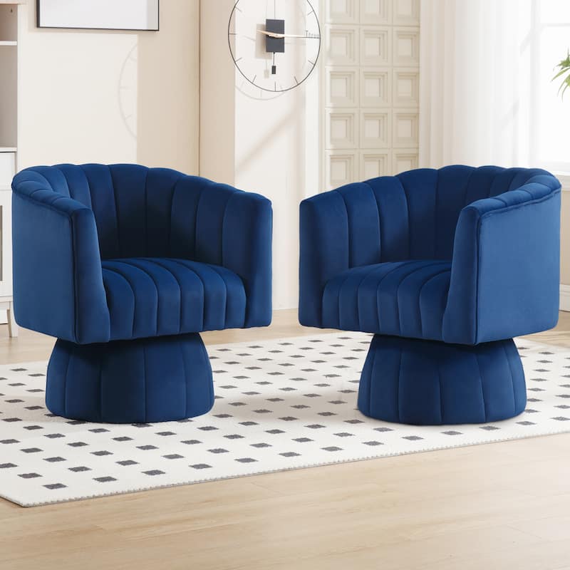 HOMYKA Swivel Accent Barrel Chair Cute Comfy Arm Chair Set 2 - Dark Blue