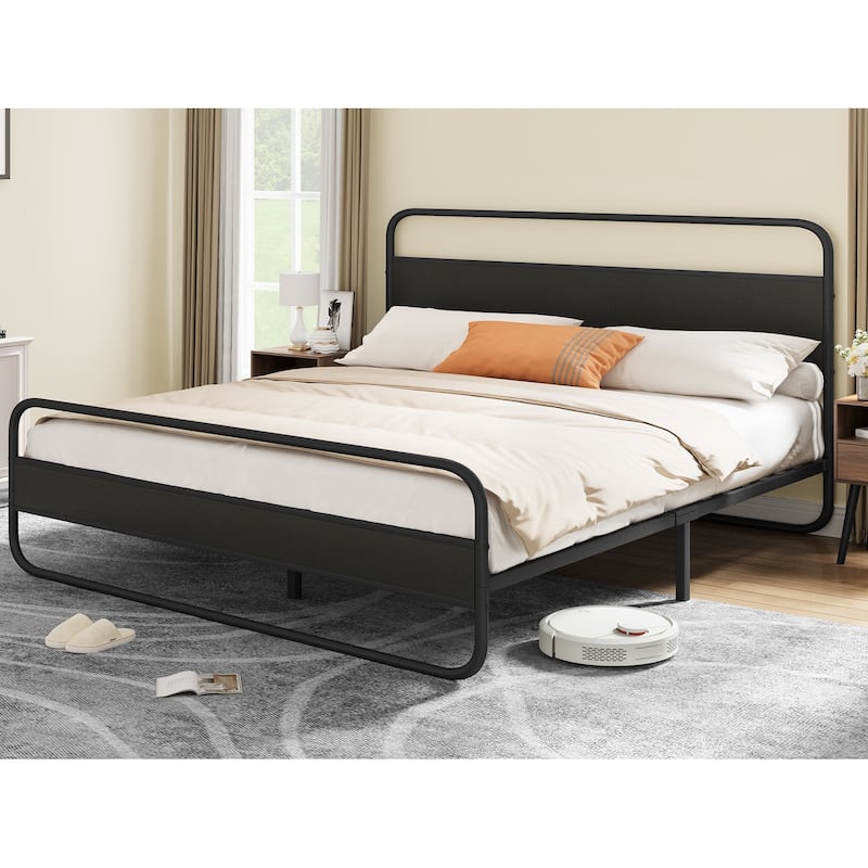 Moasis Metal Platform Bed Frame with Wooden Headboard - Black - King