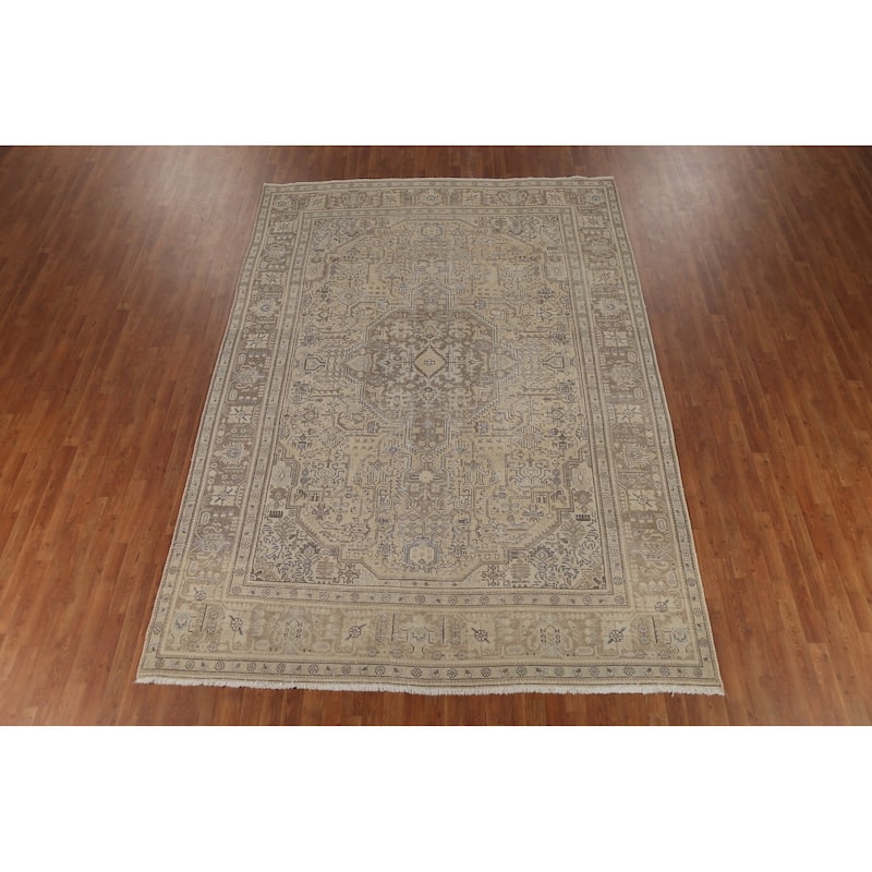 Geometric Tabriz Persian Vintage Area Rug Hand-Knotted Wool Carpet - 8'2"x 11'6"