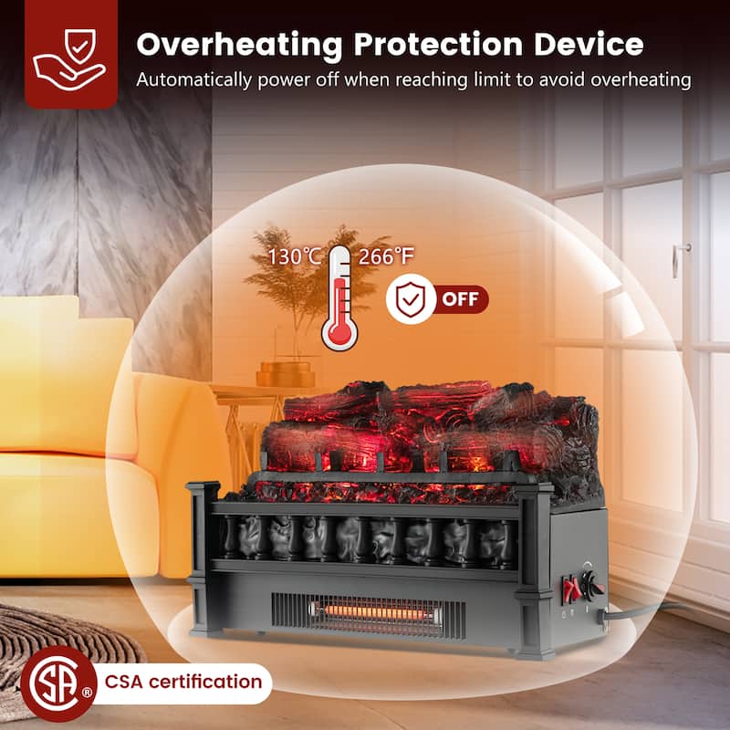 Gymax 20'' Infrared Quartz Electric Fireplace Heater W/ Pinewood Ember