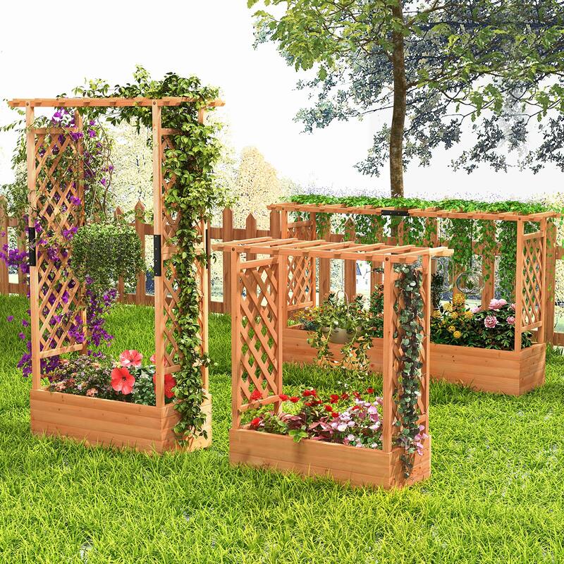 Gymax Raised Garden Bed Vertical Plant Container for Vine Climbing
