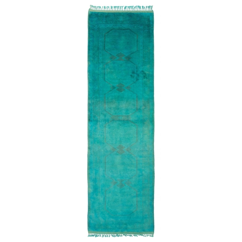 ECARPETGALLERY Hand-knotted Color Transition Teal Wool Rug - 2'8 x 9'0 - Teal - 2'8 x 9'0