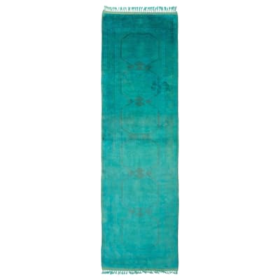 ECARPETGALLERY Hand-knotted Color Transition Teal Wool Rug - 2'8 x 9'0