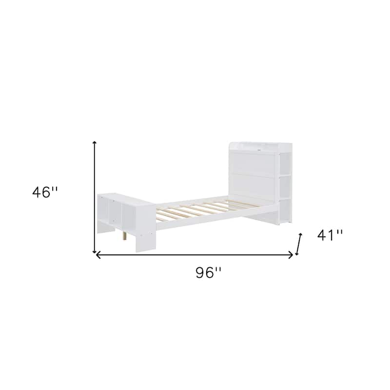 HomeRoots White Wood Twin Bed Frame With USB