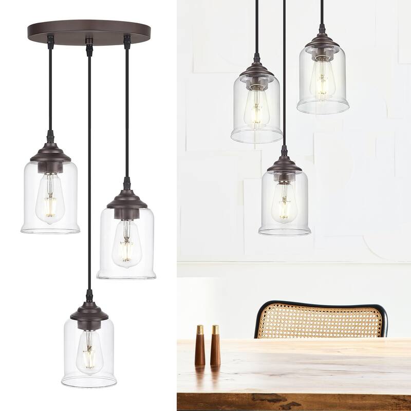 3-Light Cluster Pendant Light Oil Rubbed Bronze with Clear Glass - Oil Rubbed Bronze