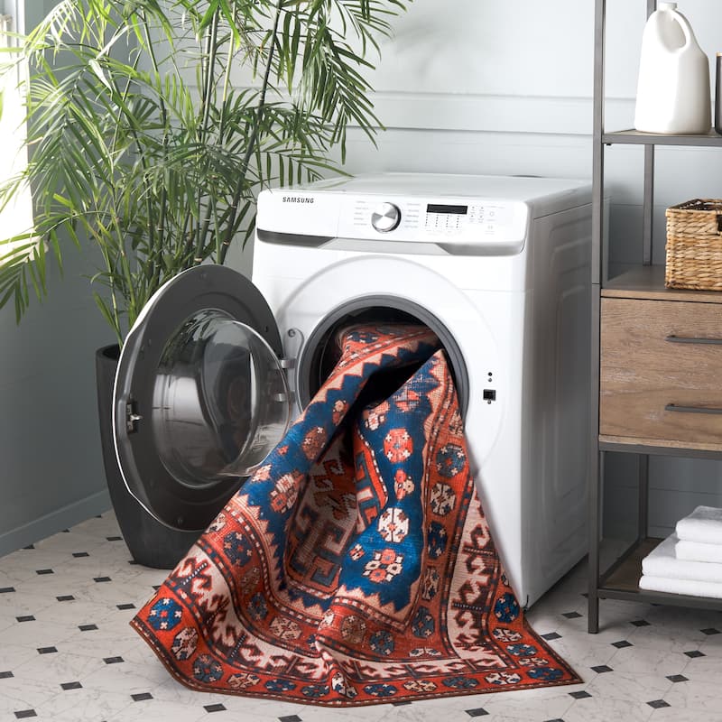 SAFAVIEH Tucson Eguskiñe Machine Washable Slip Resistant Printed Rug - 8' x 10' - Navy/Rust