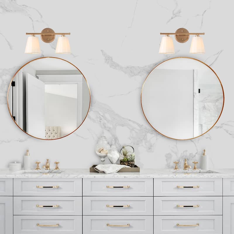 Fabrey Modern 2-light Bathroom Vanity Light Fabric Gold Dimmable Wall Sconces - L 14"x W 6.5"x H 8.5"