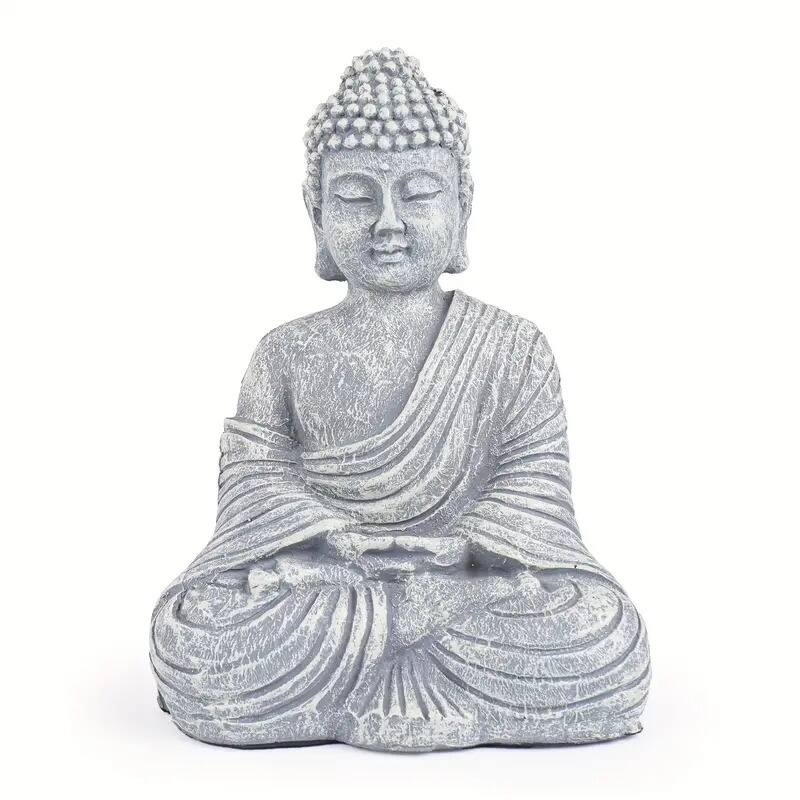 Curata Resin Zen Meditating Buddha Garden Statue - Grey or Sand - 3.9" x 8.6" - Grey