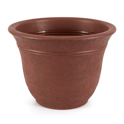Listo SRA13001P05 13-Inch Round Outdoor Plastic Sierra Planter, Rustic Redstone - 13"