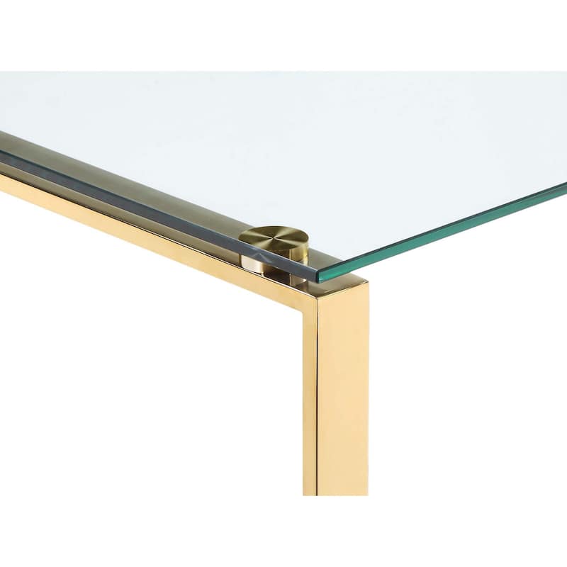 47 Inch Modern Office Desk, Clear Tempered Glass, Gold Sled Steel Frame