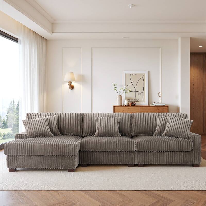 118.4"W Plush Modular Sectional Sofa with Pillows - 3 Piece Brown - Left Facing