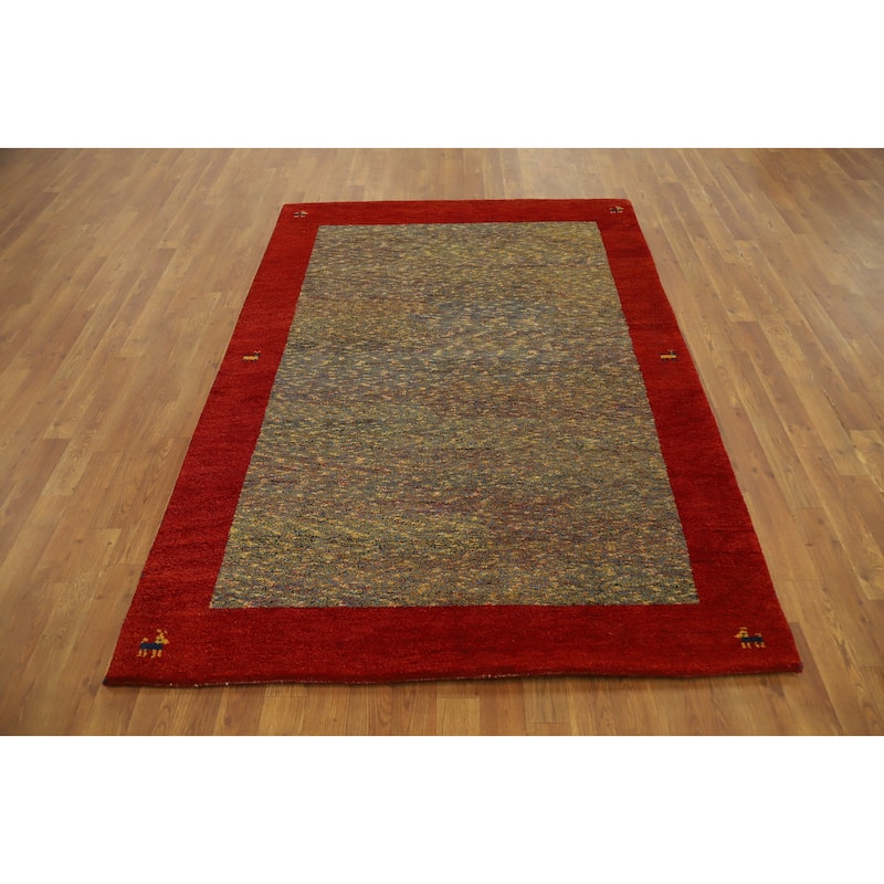 Hand Knotted Oriental 100% Wool Carpet Modern Bordered Multi-Colored Gabbeh Area Rug - 6' 6'' X 4' 7''