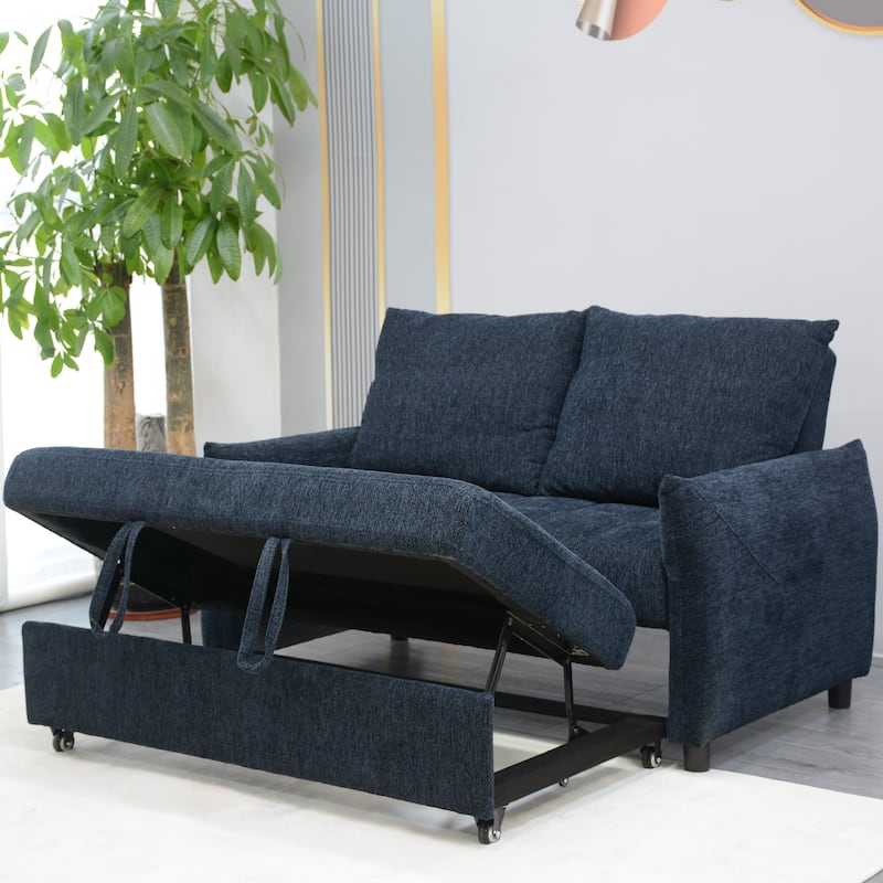Loveseat Convertible Pull-out Sleeper Sofa Bed, Adjustable Backrest Futon Couch Sleeper Recliner Sofa Couch for Living Room