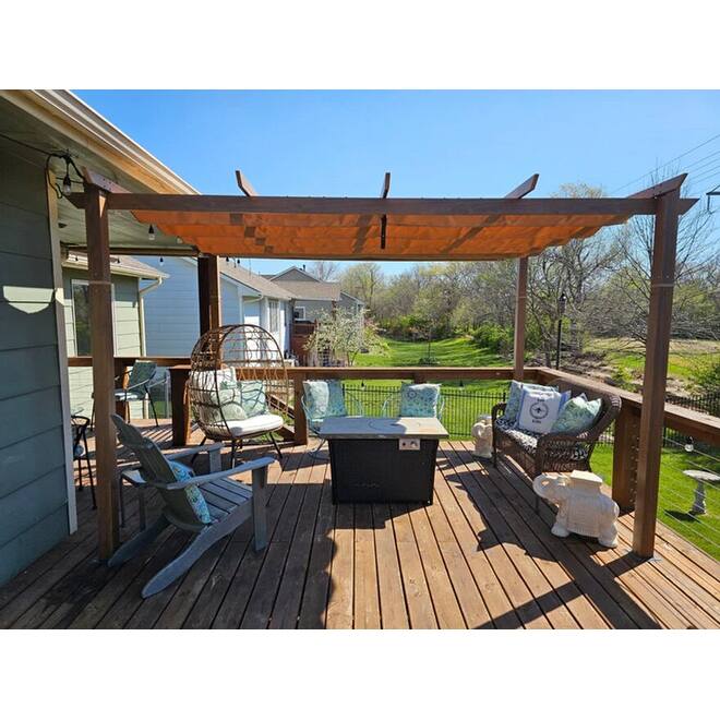 PURPLE LEAF Gazebo Wood Grain Metal Frame Pergola with Extra Top Roof for Patio