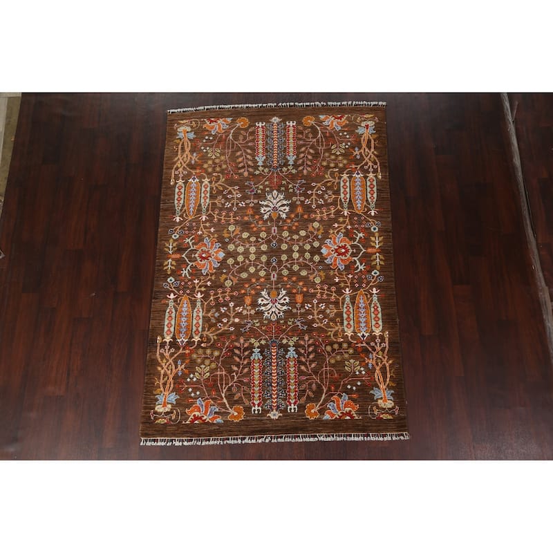 Vegetable Dye Floral Ziegler Oriental Area Rug Handmade Wool Carpet - 5'4" x 7'10"