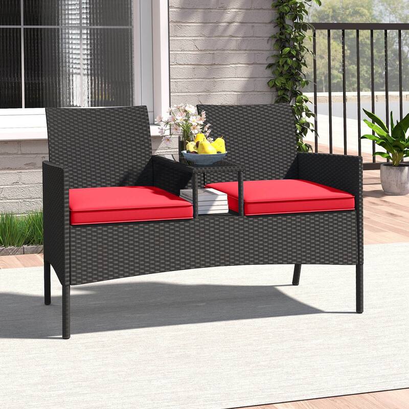 Costway Patio Loveseat with Built-in Table Soft Cushions & Tempered - See Details