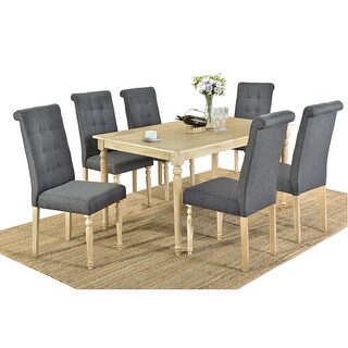 7-Piece Transitional Wood Dining Table Set with 6 Upholstered&Button ...