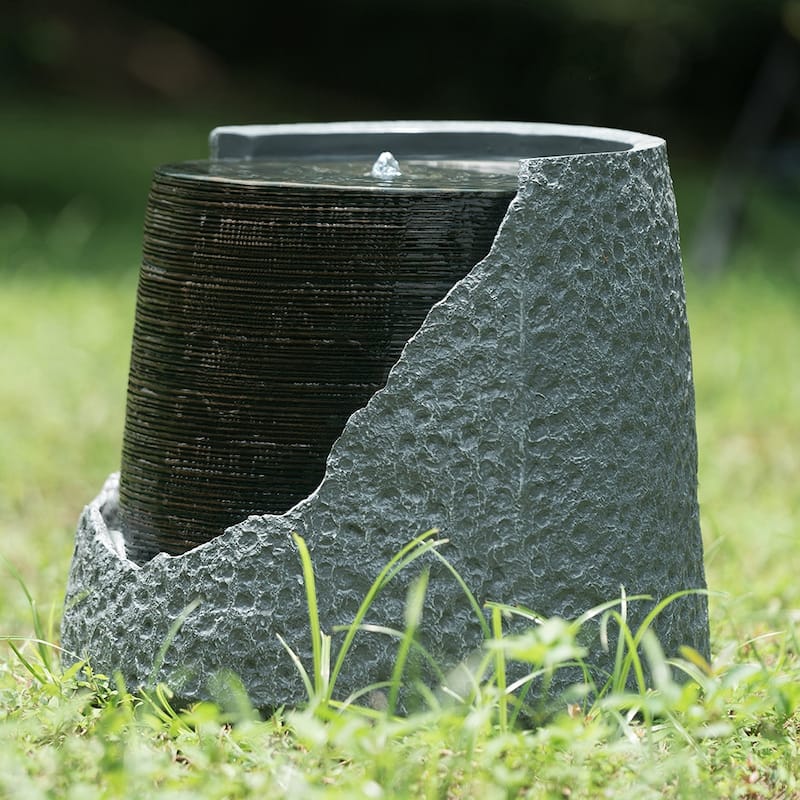 20x20x18" Polyresin Water Fountain, Unique Broken Urn Fountain Chic Dynamic Modern Design with Light for Garden, Lawn - Lighted